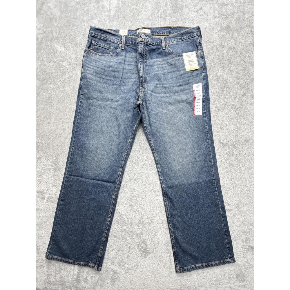 Levi Strauss Signature Relaxed Straight Jeans Mens 44x30 Blue Medium Wash